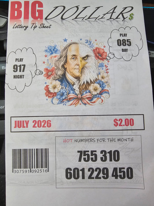 BIG Dollar - Lottery Tip Sheet