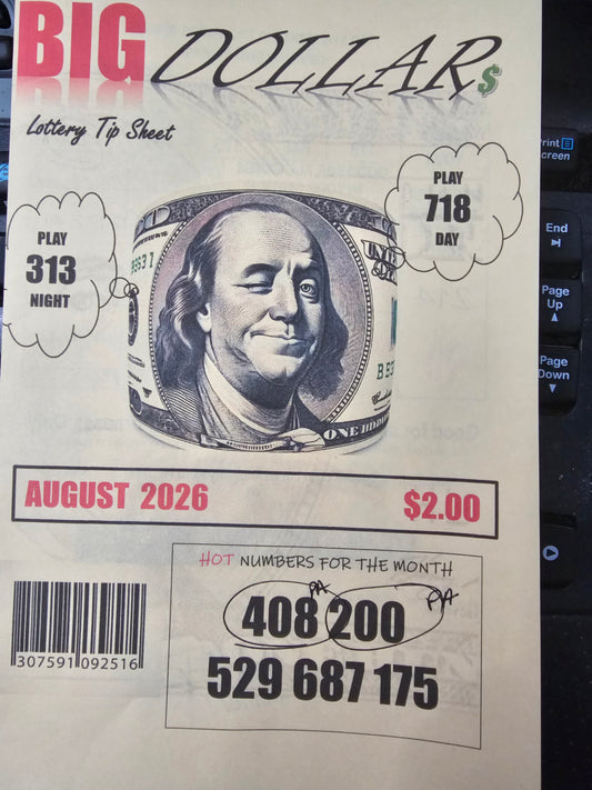 BIG Dollar - Lottery Tip Sheet
